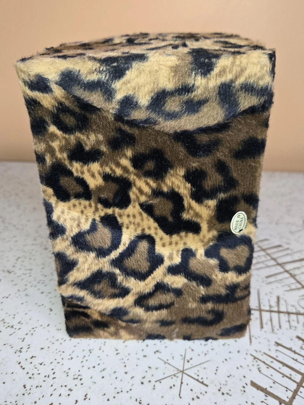 Leopard Print Faux Fur Trinket Trunk with Rope Knot Accent
